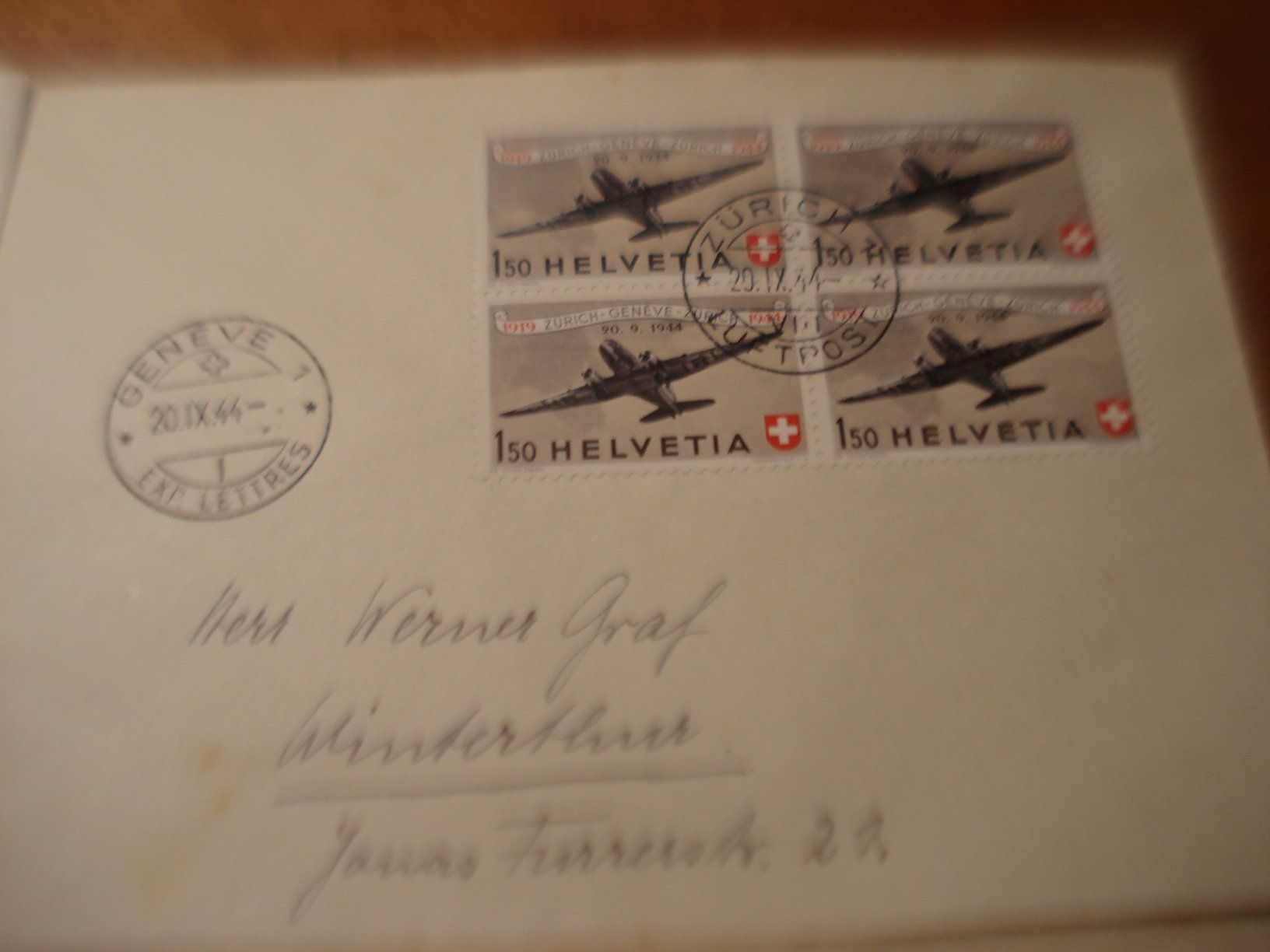 Alle Briefmarken: Briefsatz 4erblock Flugpostmarken 1944 – Gebraucht aus Niederwil AG von morostahu 2