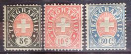 SUISSE 1881: Timbres télégraphie 5 **, 10 * et 50 c *