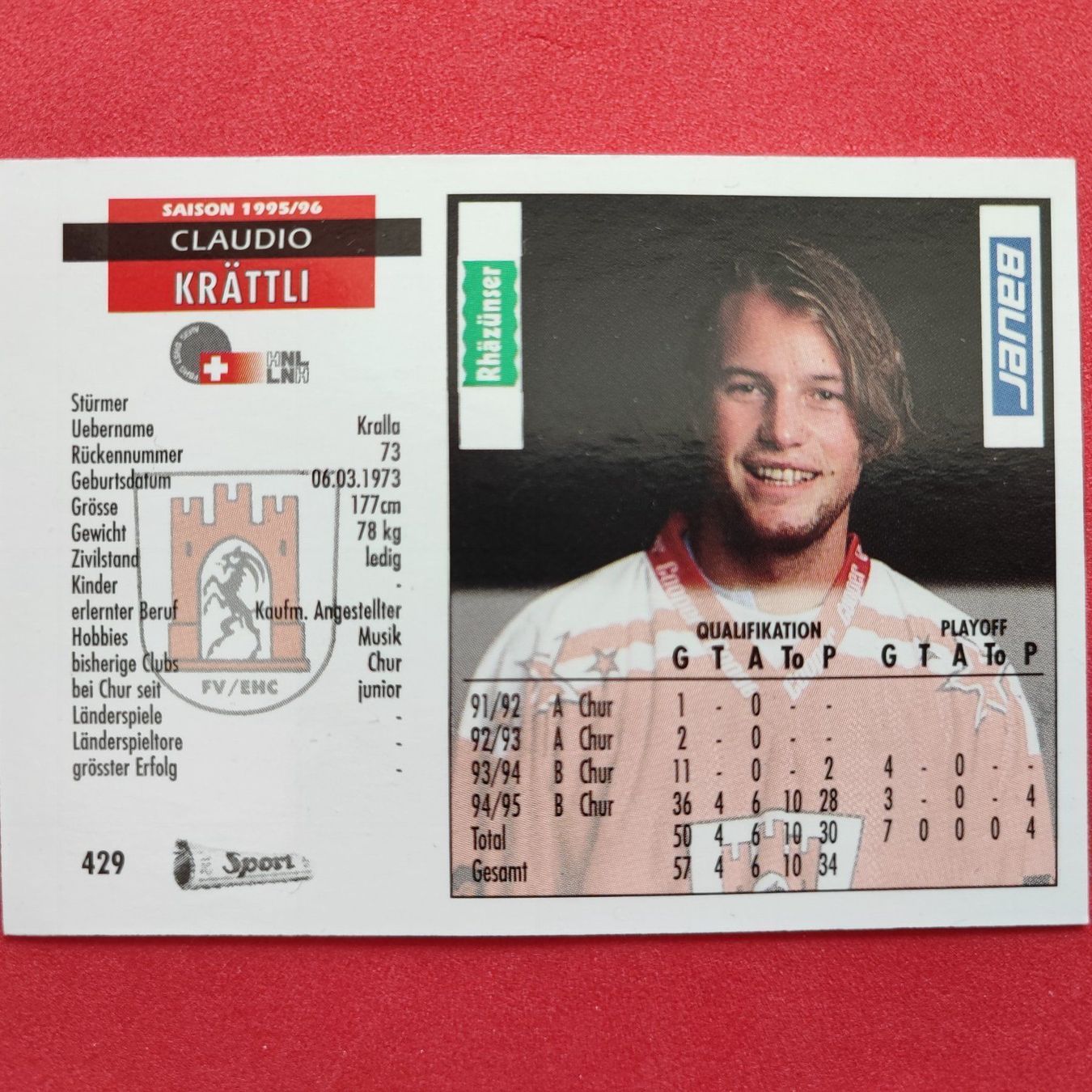 Carte collezionabili: Claudio Krättli - EHC CHUR - 1995/96 – Usato da Dübendorf venduto da kb86_MOVIE 1