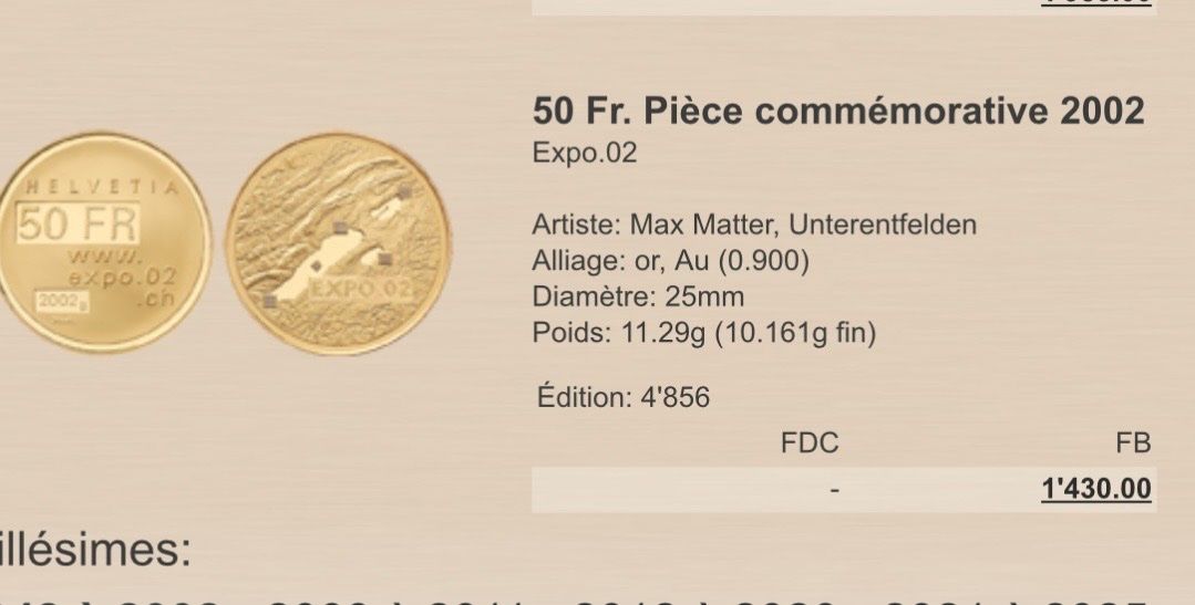 Tutti le monete: 50 Fr. Pièce en or commémorative 2002 Expo.02 – Nuovo e nell'imballaggio originale da Vesin venduto da Erwy 1