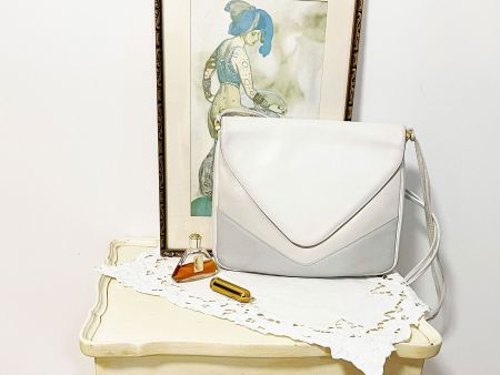 Umhängetasche Tasche Leder weiss-grau VINTAGE 1980s