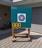 Archery Target Arch-Well on wooden stand with wheels