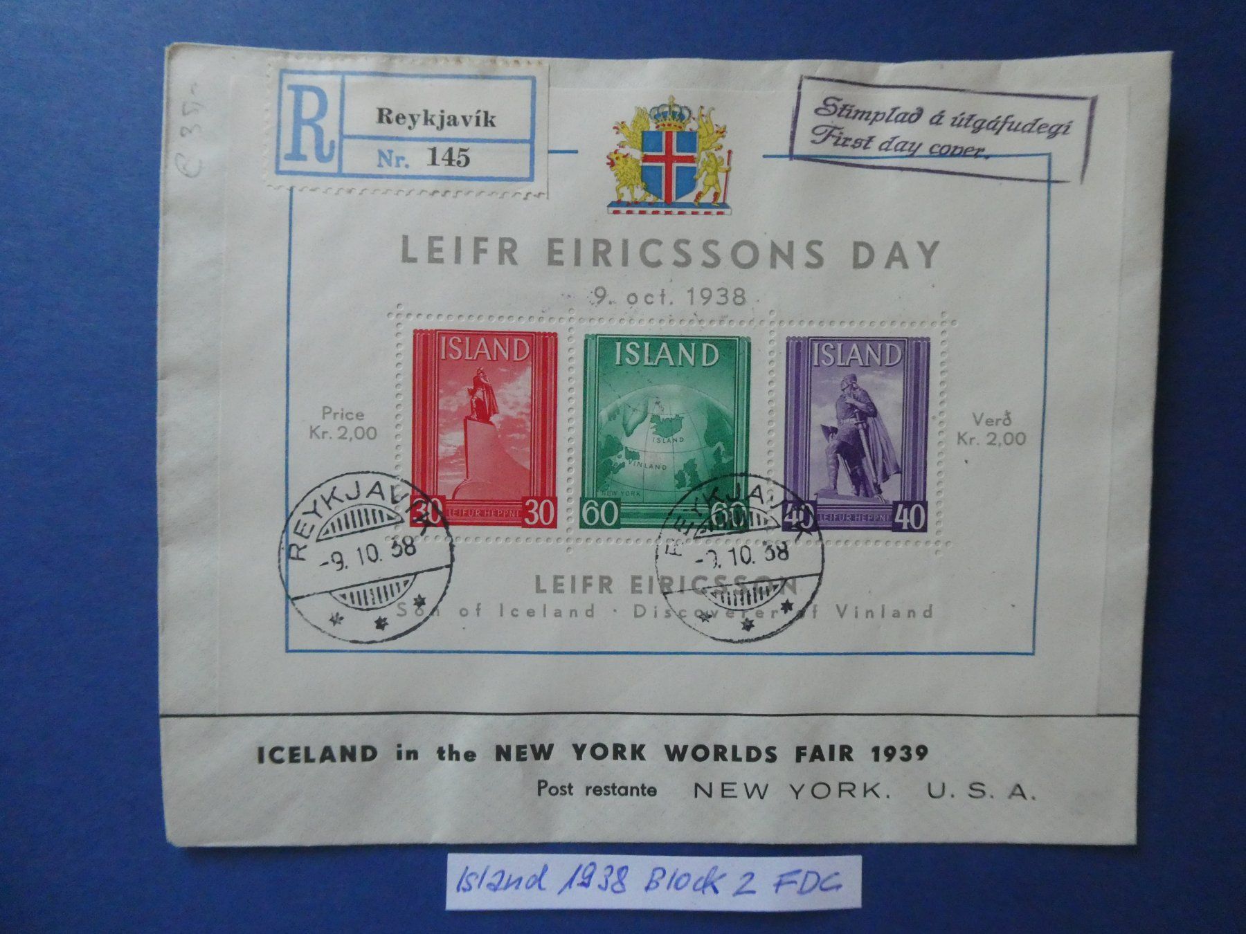 Tutti i francobolli: Island 1938 Block Nr. 2 auf FDC – Usato da Lausen venduto da Herbamare01