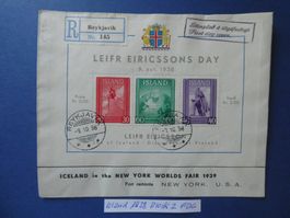 Island 1938 Block Nr. 2 auf FDC