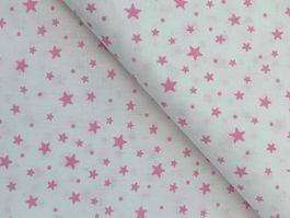 50cm Stoff mit Sternen weiss/rosa, Baumwolle Popeline