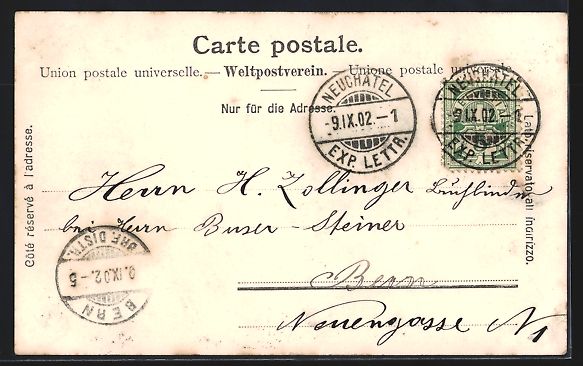 Ansichtskarten: AK Neuchâtel, Quai Osterwald, 1902 – Gebraucht aus Berlin von bartko-reher 1
