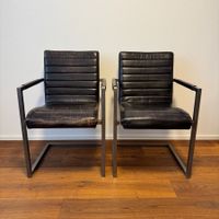 2er Set Vintage Freischwinger Stühle Leder schwarz (3v3)