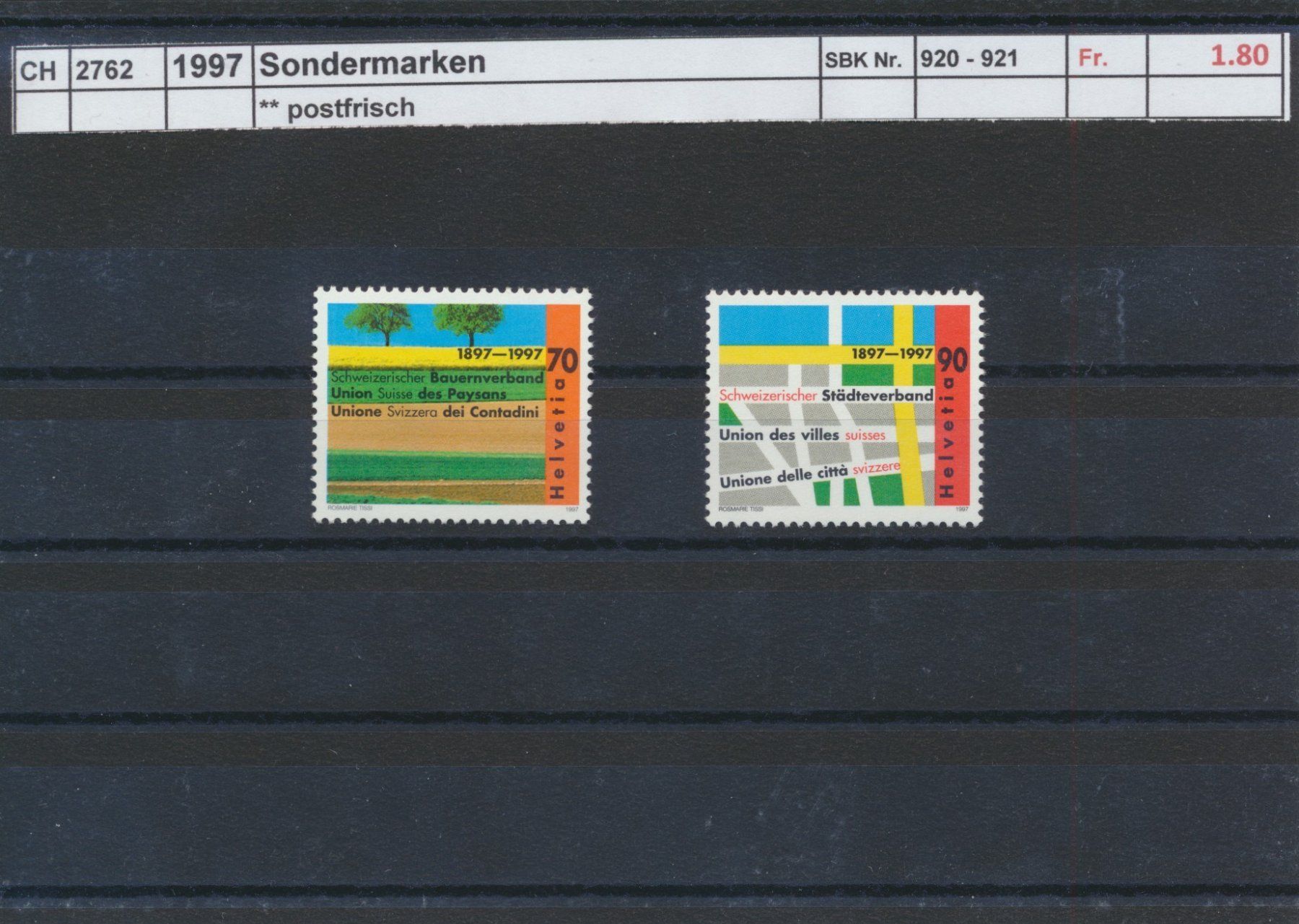 Tutti i francobolli: 1997 "Sondermarken", ** postfrisch – Nuovo (secondo la descrizione) da Winterthur venduto da Zupogeru