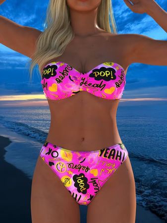 Bikiniset mit stylischem Printdesign Pink ☆NEU☆ 90er Look