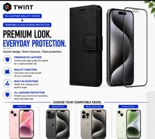 Leder Hülle +Panzerglas für iPhone 15/15 Pro/15 Pro Max/Plus