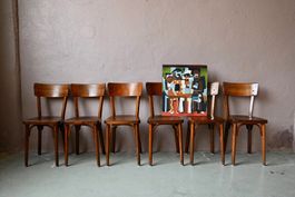 Série 6 chaises bistrot Baumann hêtre courbé années 70
