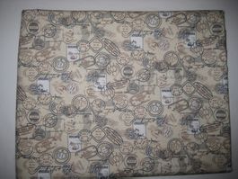 Baumwollstoff creme mit taupe / braunen Stempeln