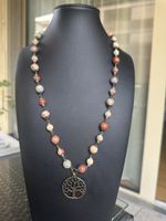 Halskette mit Afrikanischen Opal und Lebensbaum  Anhänger