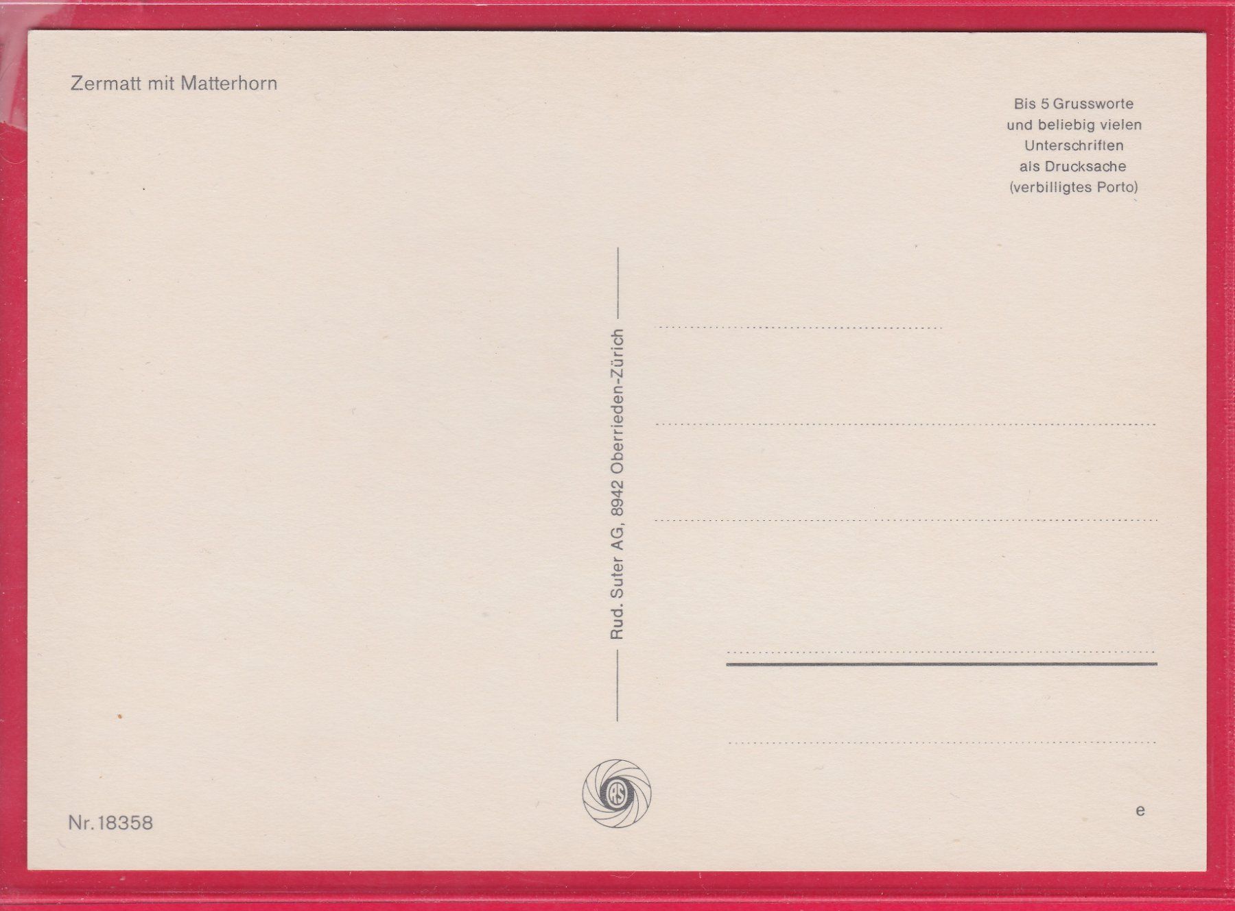 Cartoline postali: ZERMATT MIT MATTERHORN UND PFERDEKUTSCHEN – Usato da Oberrieden venduto da Gebirgsstelze 1