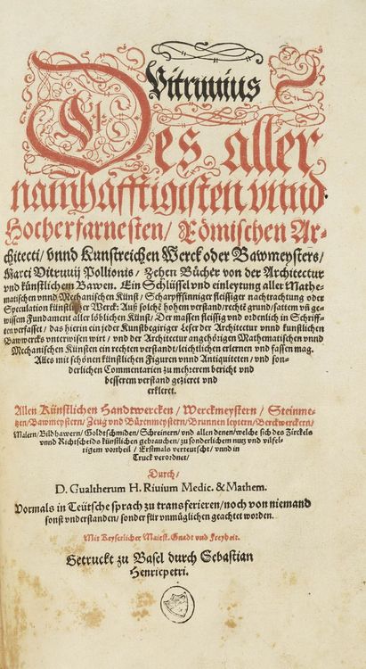 Vitruvius Pollio, Marcus, Basel, Henricpetri, 1575. Folio Kaufen auf