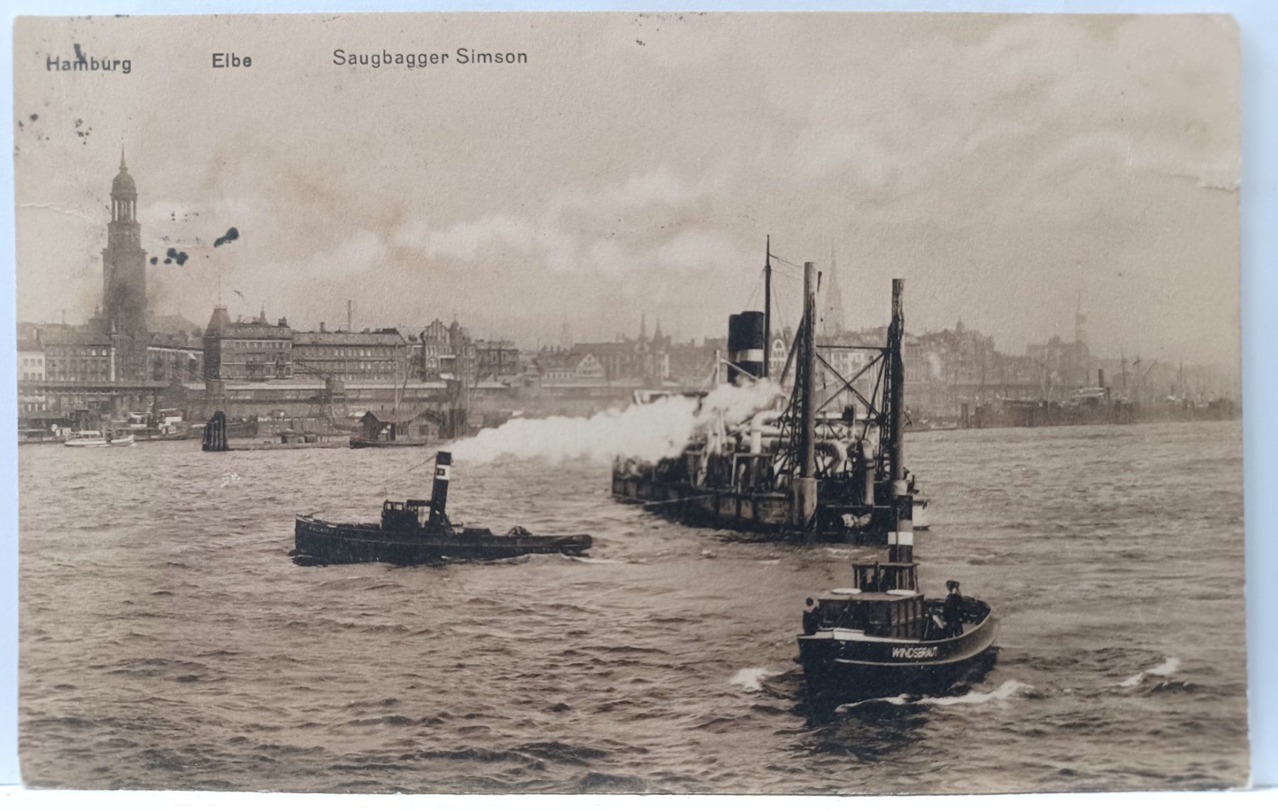 Cartoline postali: Hamburg, Elbe, SAUGBAGGER SIMSON, 1922 – Usato da Aarau Rohr venduto da mgvw