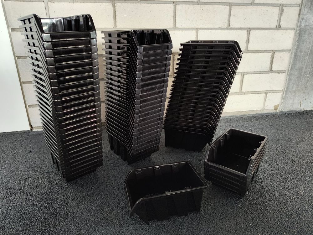 Opslagsysteem wandrek 390 x 130 mm | 10 stuks Box | Stapelboxen Schüttenregal Opslagbakken | Extra sterke wandplaten | Uitbreidbaar | Werkplaatsrek Opbergrek Werkplaatswandrek Steekplank