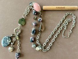 78 cm Long-Kette mit Andenopal, Rhodonit und Zebra Marmor
