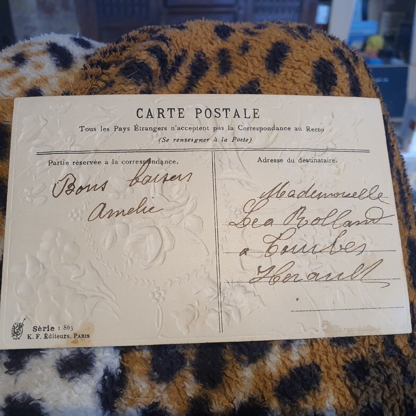 Ansichtskarten: carte postale ancienne gauffree.. Message des fleurs. 1916 – Gebraucht aus DUGNY (-Leytron) von Rdeny 3