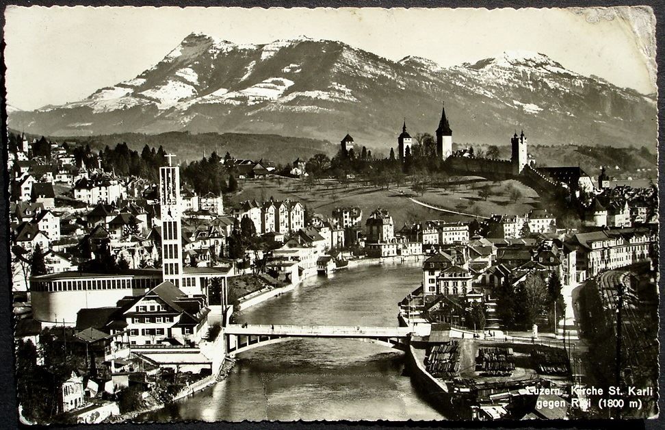 Ansichtskarten: LUZERN Kirche St. Karl gegen Rigi – Gebraucht aus Jona von philajona