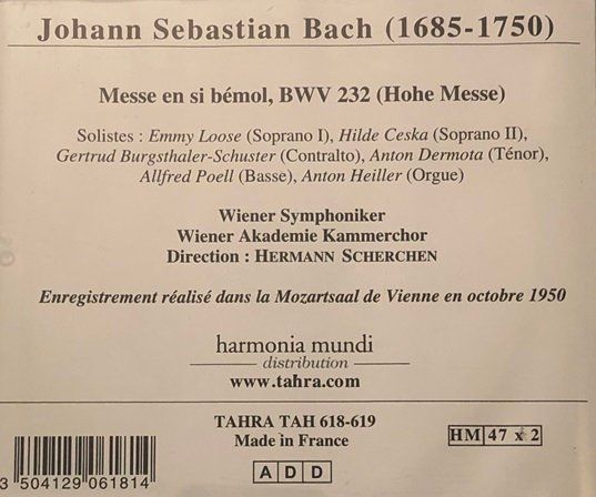 CD: Bach - Hohe Messe (Scherchen) – Usato da Grüningen venduto da azulamarillo 1
