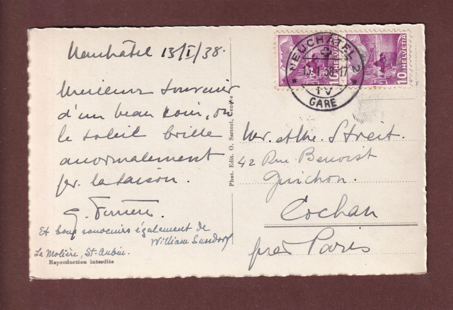 Cartes postales: NEUCHÂTEL - 1938 – D'occasion à Pully par nicecards-shop 1