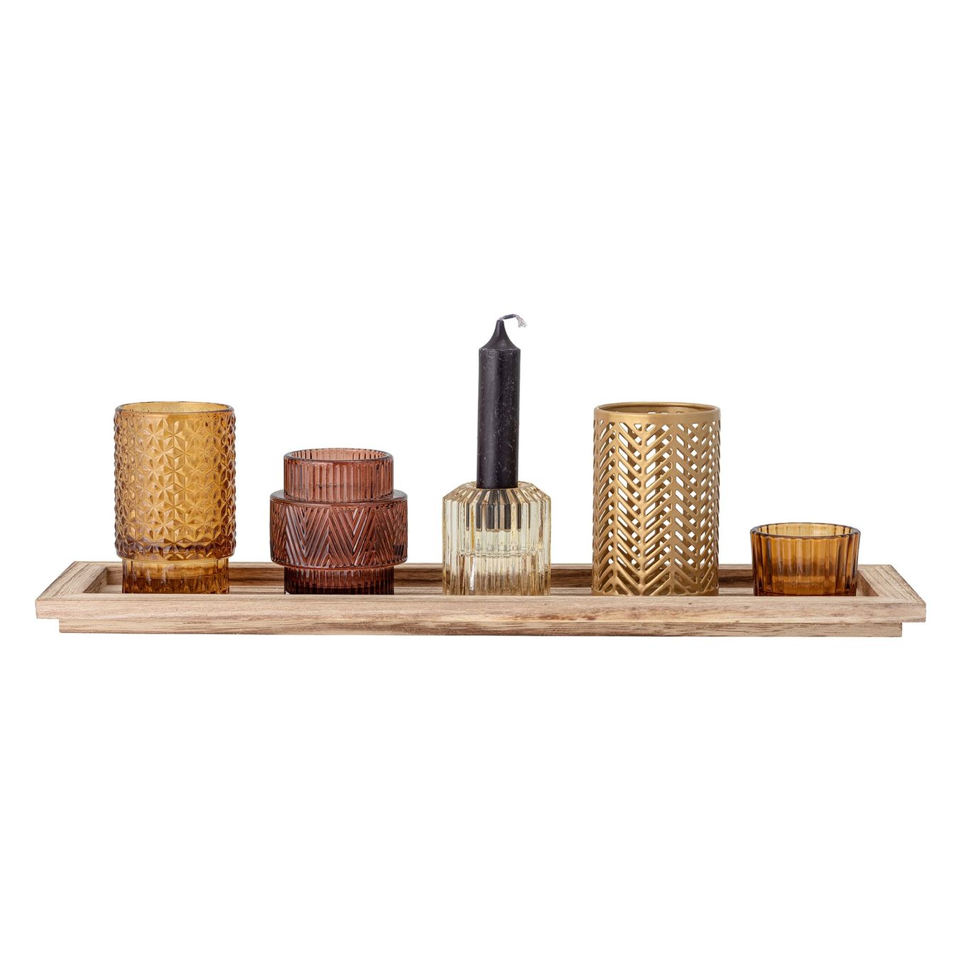 Bloomingville Portacandele: BLOOMINGVILLE Windlichter Elviena mit Holztablett, 6er-Set – Nuovo e nell'imballaggio originale da Arbon venduto da MaritK