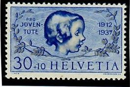 1937 84.2.04 Pro Juventute, blaue Linie von links zum Kopf *