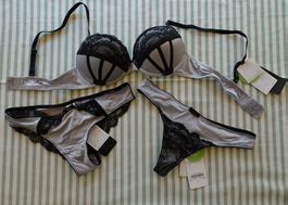 NEUES BH-String Set grau-schwarz Gr. XS / 75 A - 250432
