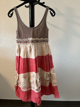 Summer Dress with Crochet Top, Size S, Cotton, Multicolored