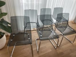 6x IKEA TOBIAS Stühle – transparent/grau – Chromgestell