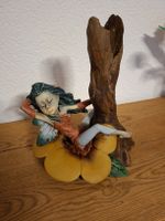 Figurine fée sur fleur support bois vintage, Paor, années 90