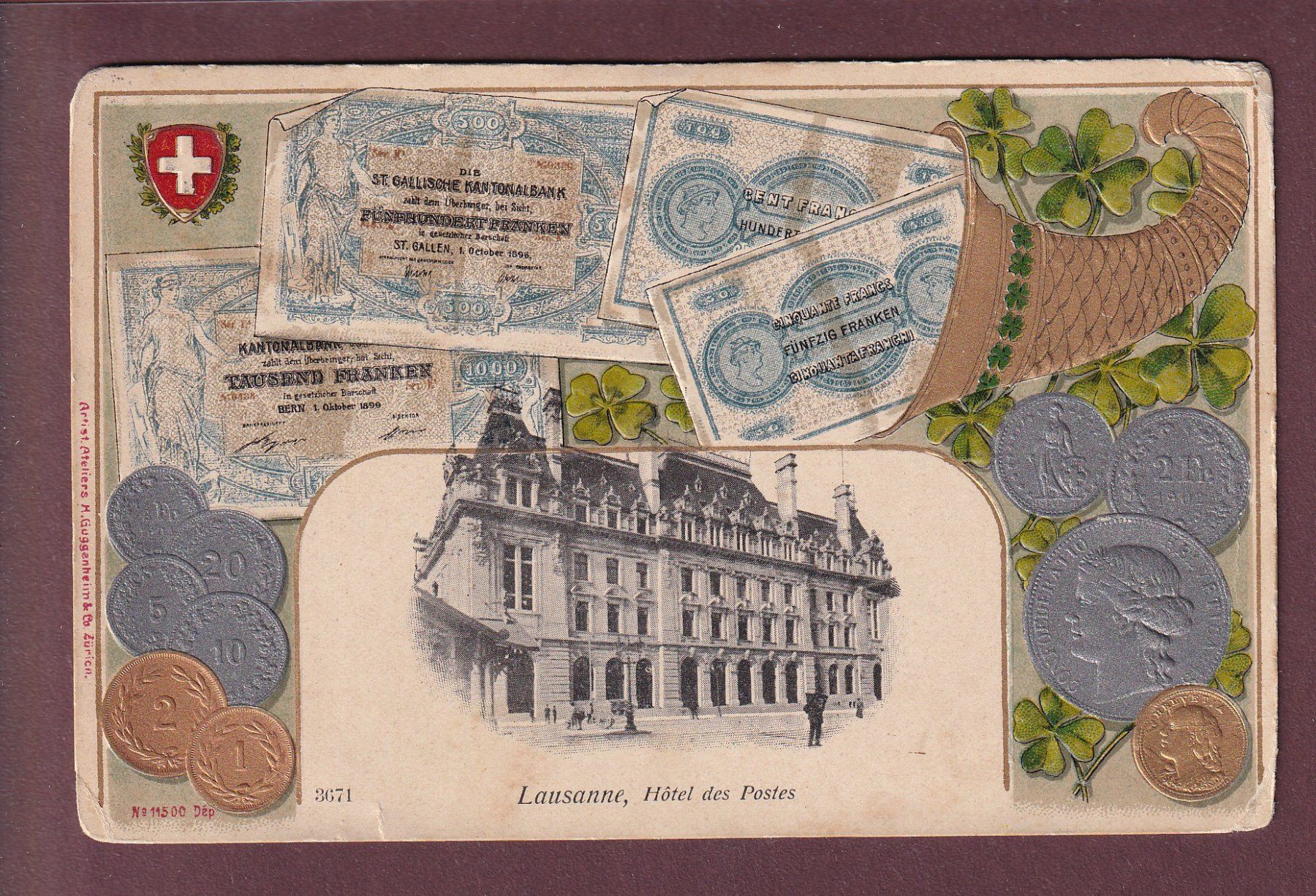 Cartoline postali: LAUSANNE - Hôtel des Postes - Argent - 1907 – Usato da Pully venduto da nicecards