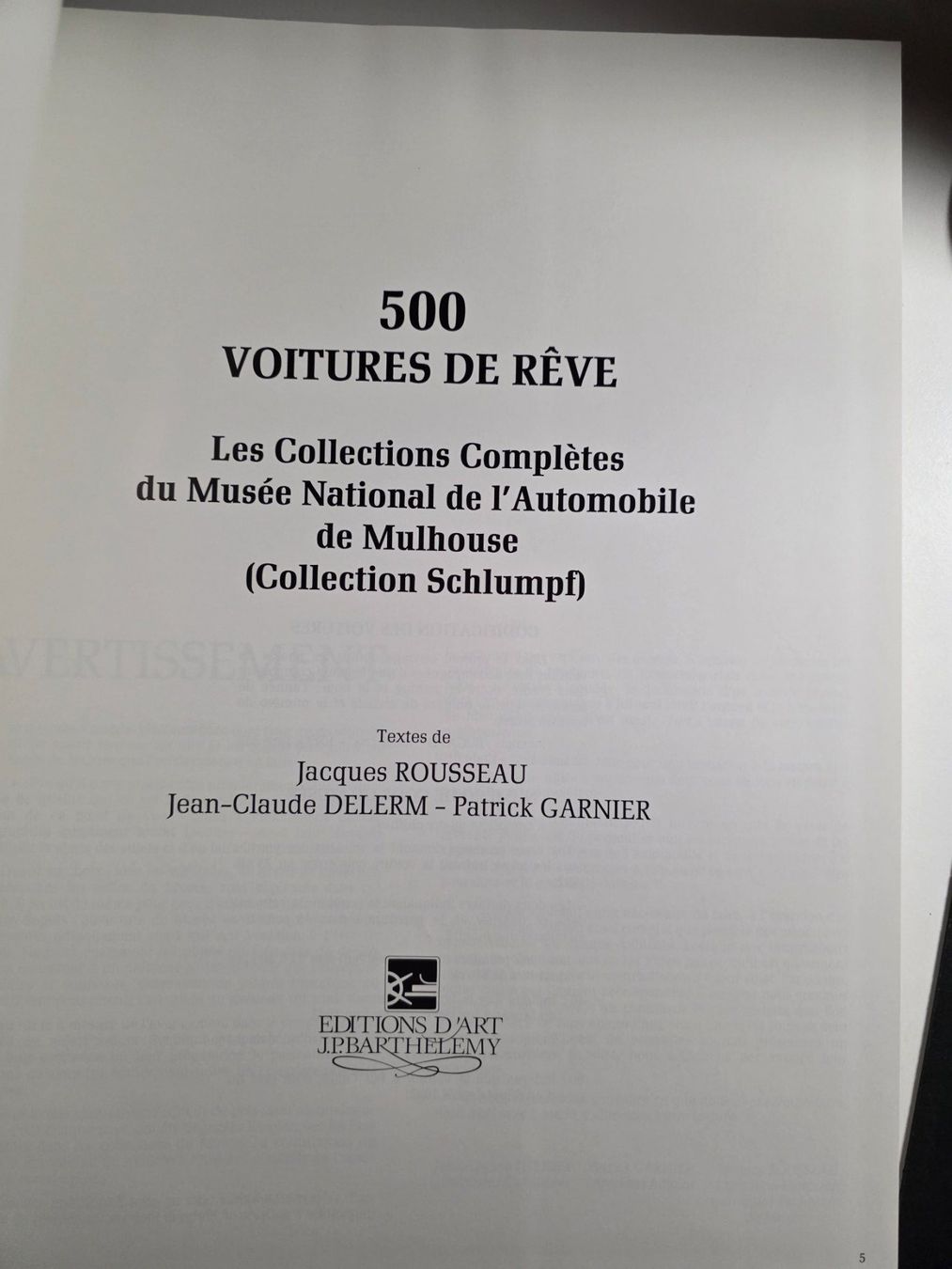 Libri: 500 Voitures de Rêve - Collection Schlumpf - 1989 – Nuovo (secondo la descrizione) da Walterswil BE venduto da Lonitti 1