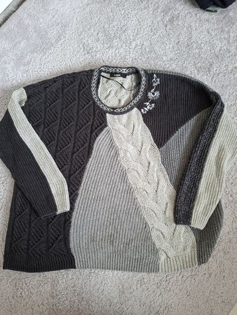 Pull Desigual maille torsadée gris multicolore taille XL