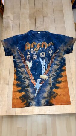 Seltenes T-Shirt AC/DC Batik Print blau orange Unisex 