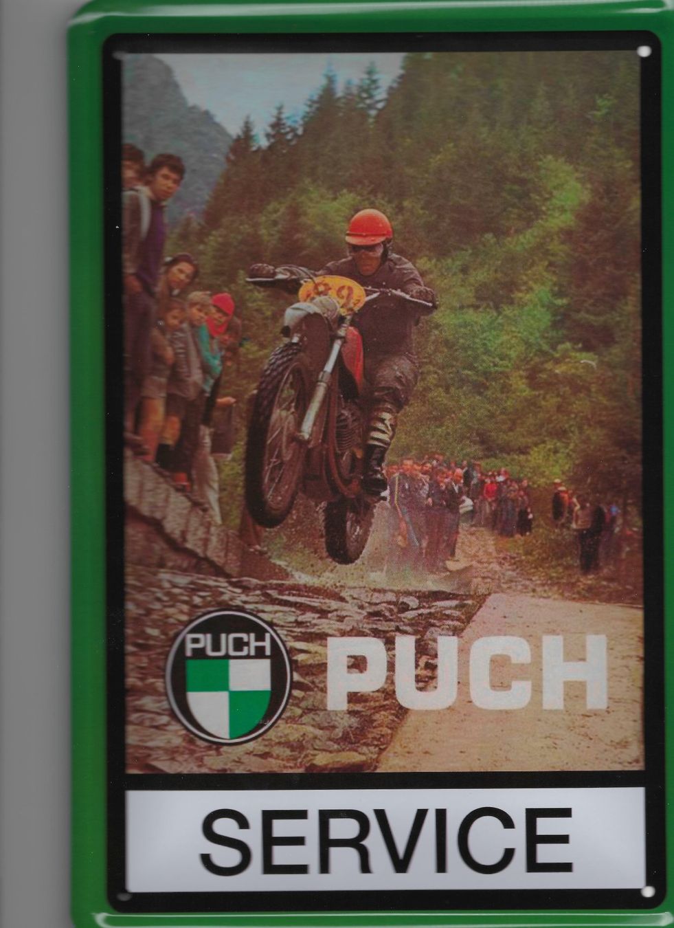 Puch Insegne: Blechschild-PUCH SERVICE MIT MOTORRAD – Nuovo e nell'imballaggio originale da Rupperswil venduto da big-one-sale