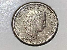 Schweiz 20 Rappen 1947 B in Münzrähmchen vzgl