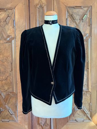 VINTAGE Original-Samtjacke mit gestickter Kette  Größe M