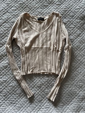 Pull côtelé beige manches longues, taille S