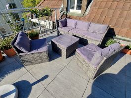 Rattan Lounge Set grau mit Polsterkissen guter Zustand