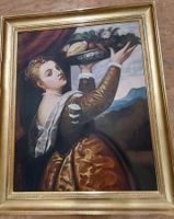 Gemälde Dame mit Früchteschale, gerahmt, antik