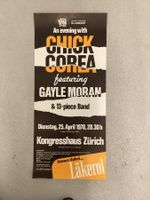 Konzertplakat Chick Corea 1978 Zürich (Plakat hat Falze)