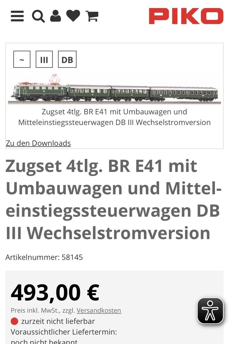 Piko Modelleisenbahnen: Piko 58145 Zugset 4tlg. BR E41 DB Ep.III  – Neu und originalverpackt aus Zürich von Acer00000 5