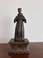 Holzfigur Bruder mit Sockel Vintage braun