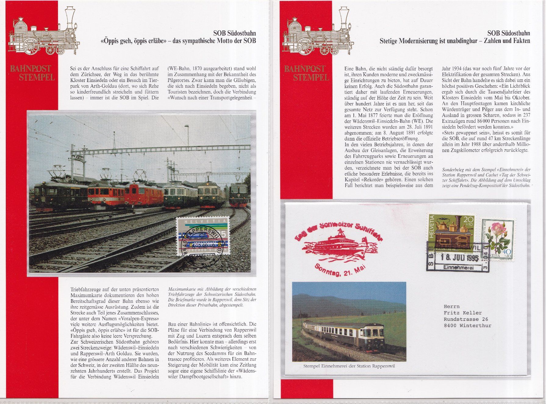 Tous les timbres: 17 Stk. CH Eisenbahn Spezial-Belege – D'occasion à Münchwilen AG par Nesar 1