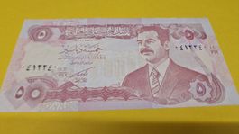 Irak 5 Dinar Banknote mit Saddam Hussein, Top