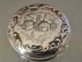 Antik Kristall Dose  Silber Putto Engel Putty England