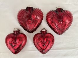 4 rote Glas-Herzen Vintage Weihnachtsdeko ❤️
