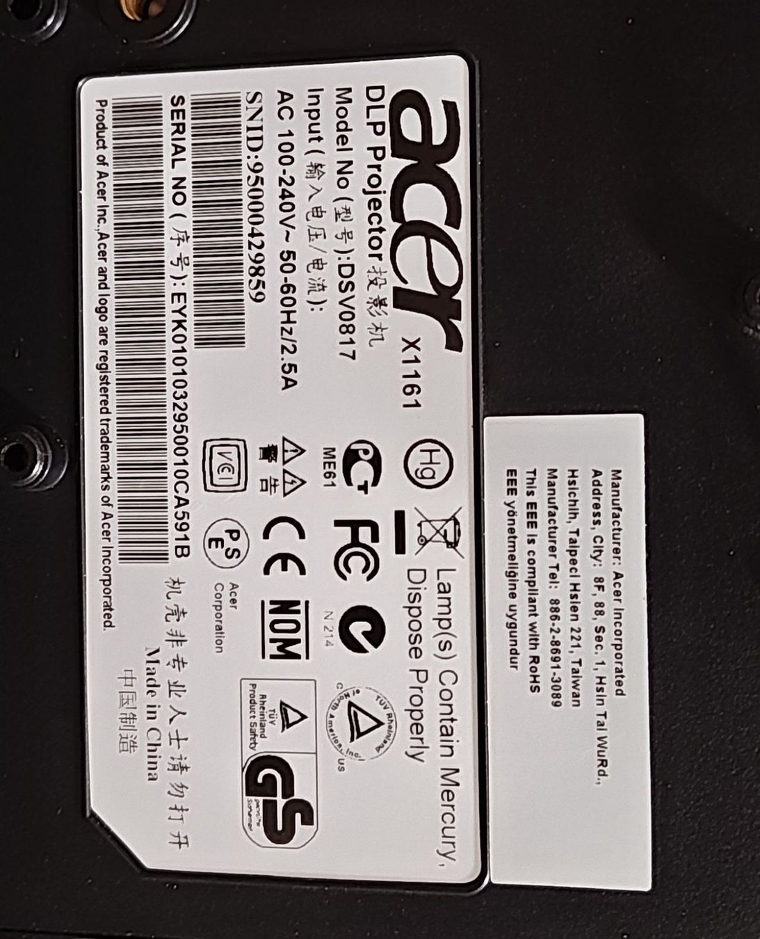 Acer Proiettori: Acer X1161 Projector Defekt – Usato da Münchenstein venduto da s3bas7ian 1